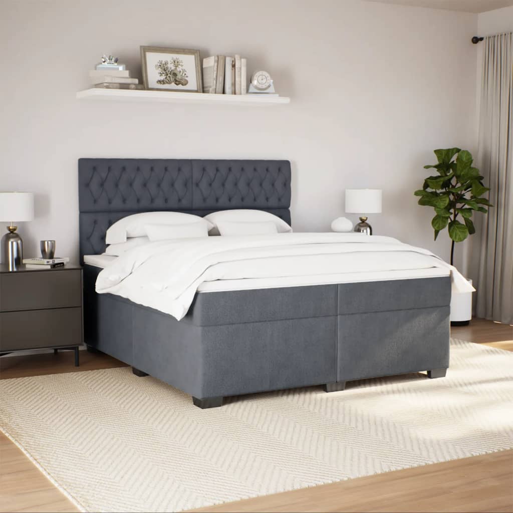 Κρεβάτι Boxspring με Στρώμα Σκούρο Γκρι 200x200 εκ. Βελούδινο - Pakobazaar