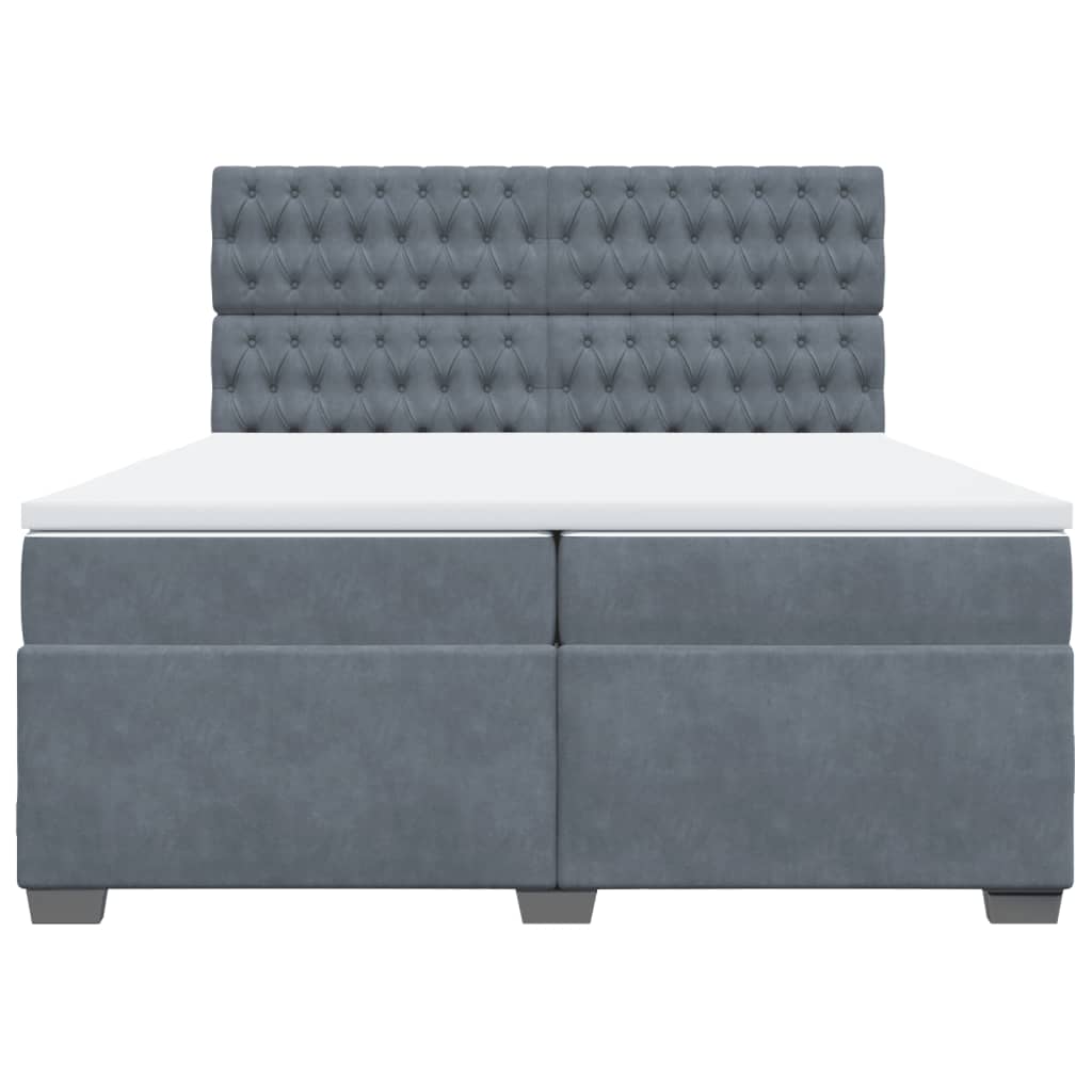 Κρεβάτι Boxspring με Στρώμα Σκούρο Γκρι 200x200 εκ. Βελούδινο - Pakobazaar