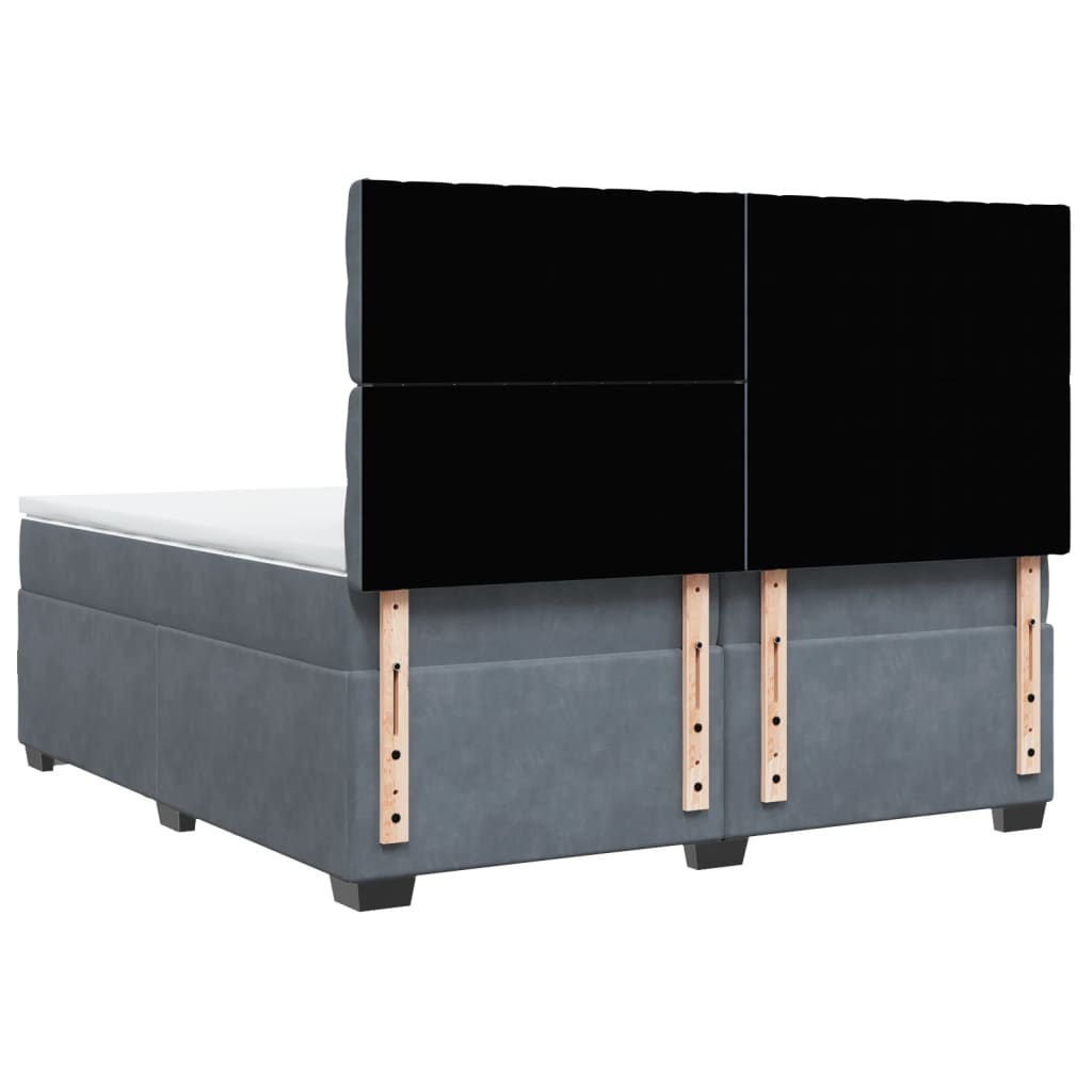 Κρεβάτι Boxspring με Στρώμα Σκούρο Γκρι 200x200 εκ. Βελούδινο - Pakobazaar