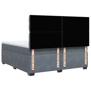 Κρεβάτι Boxspring με Στρώμα Σκούρο Γκρι 200x200 εκ. Βελούδινο - Pakobazaar