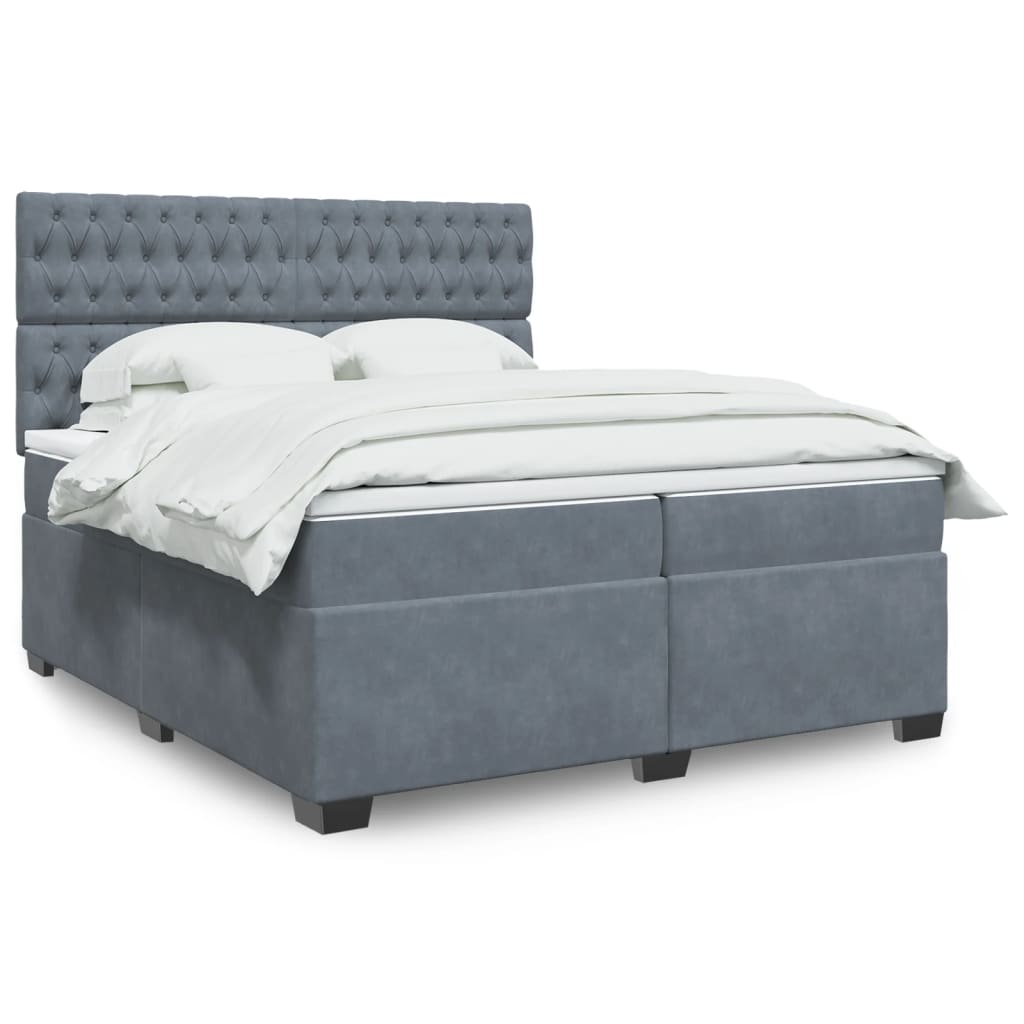 Κρεβάτι Boxspring με Στρώμα Σκούρο Γκρι 200x200 εκ. Βελούδινο - Pakobazaar