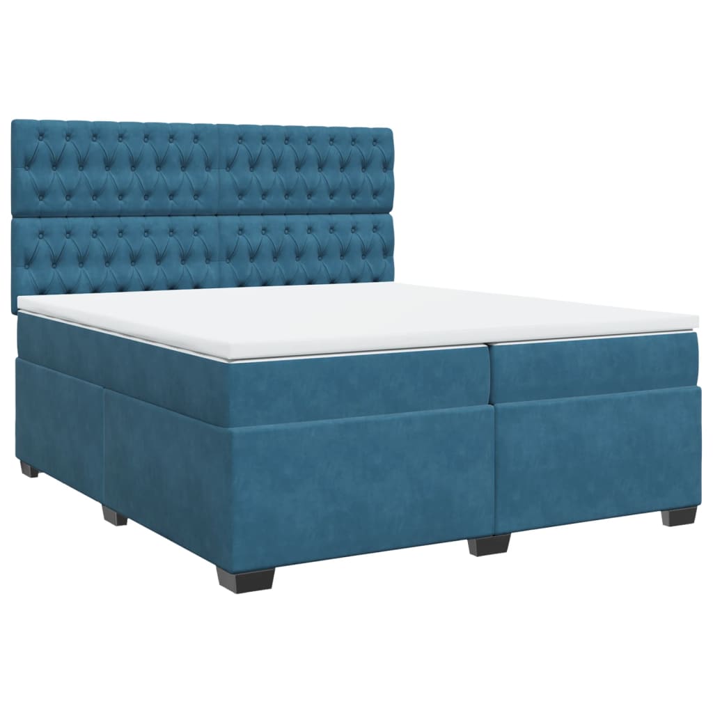 Κρεβάτι Boxspring με Στρώμα Μπλε 200x200 εκ. Βελούδινο