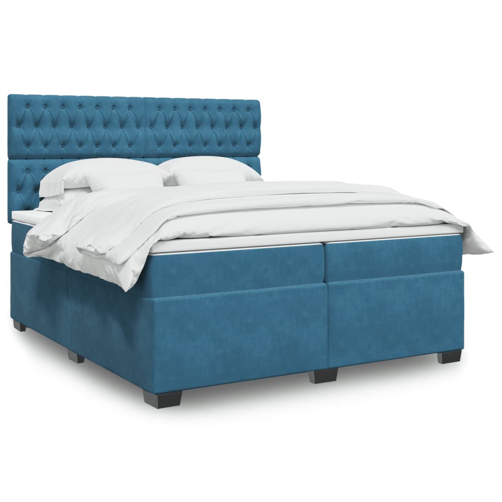 Κρεβάτι Boxspring με Στρώμα Μπλε 200x200 εκ. Βελούδινο