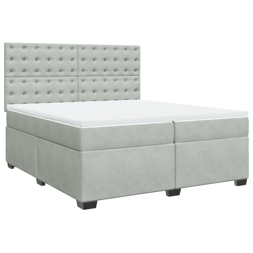 Κρεβάτι Boxspring με Στρώμα Ανοιχτό Γκρι 200x200 εκ. Βελούδινο - Pakobazaar