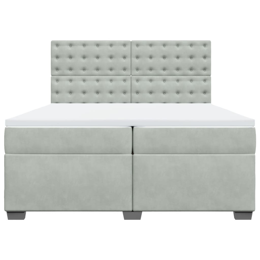 Κρεβάτι Boxspring με Στρώμα Ανοιχτό Γκρι 200x200 εκ. Βελούδινο - Pakobazaar