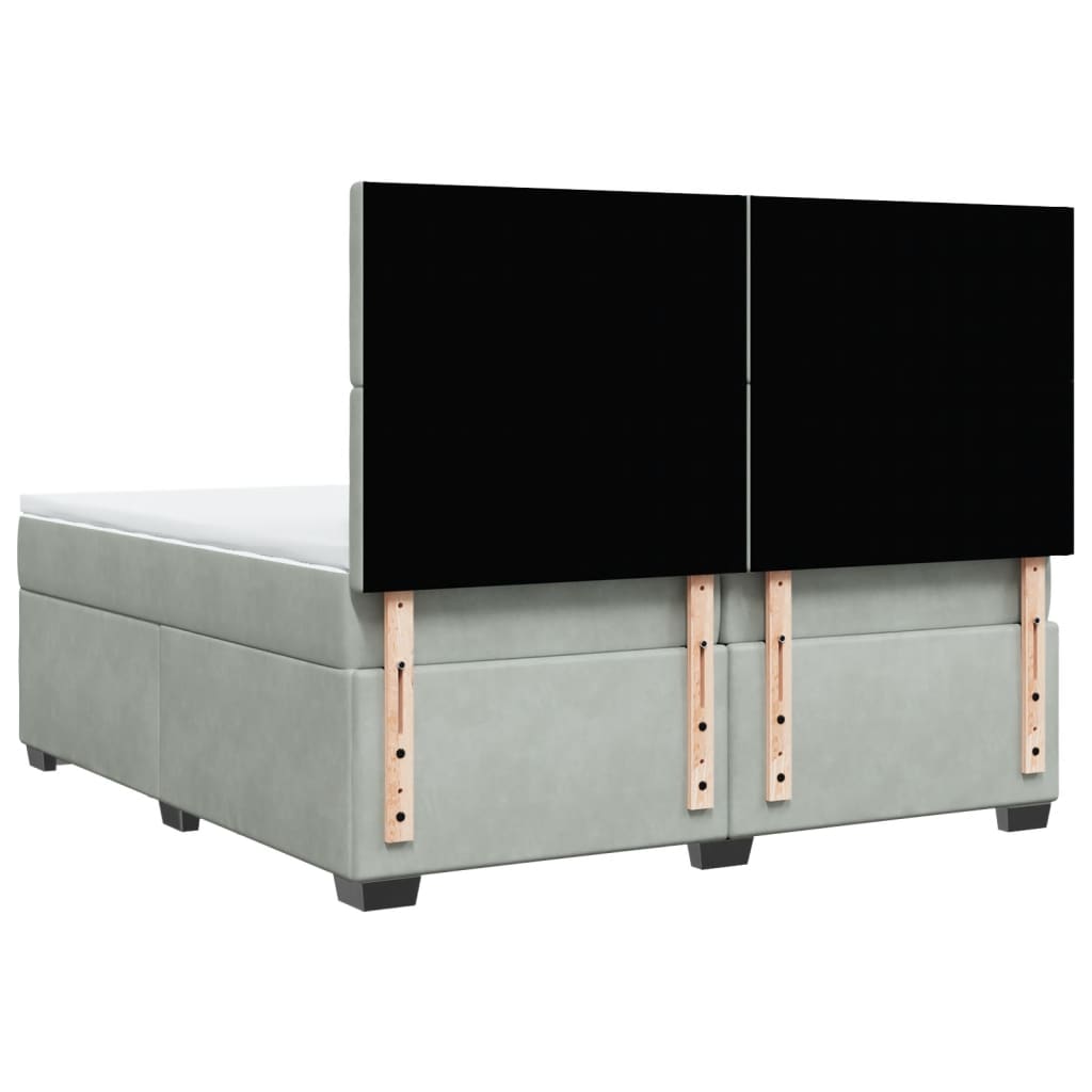 Κρεβάτι Boxspring με Στρώμα Ανοιχτό Γκρι 200x200 εκ. Βελούδινο - Pakobazaar