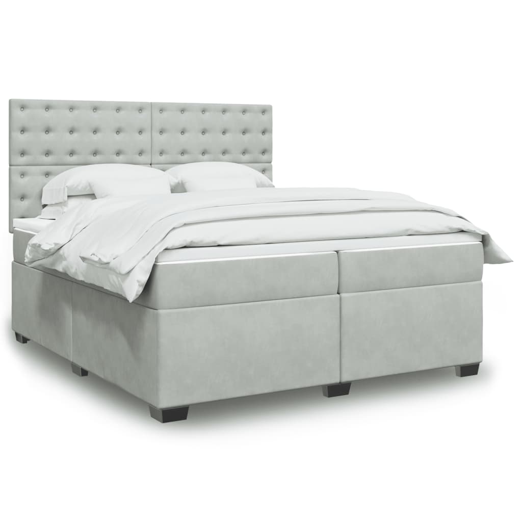 Κρεβάτι Boxspring με Στρώμα Ανοιχτό Γκρι 200x200 εκ. Βελούδινο - Pakobazaar