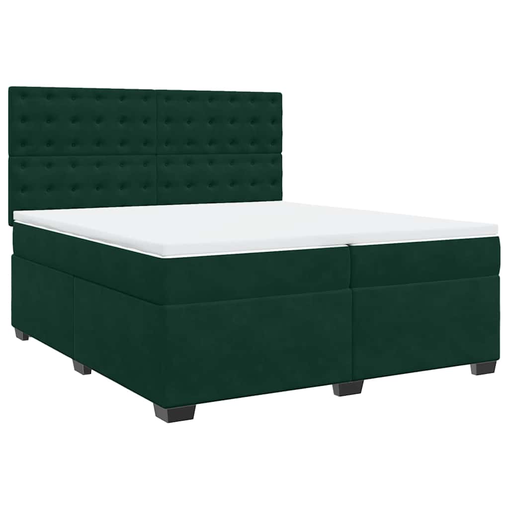 Κρεβάτι Boxspring με Στρώμα Σκούρο Πράσινο 200x200εκ. Βελούδινο