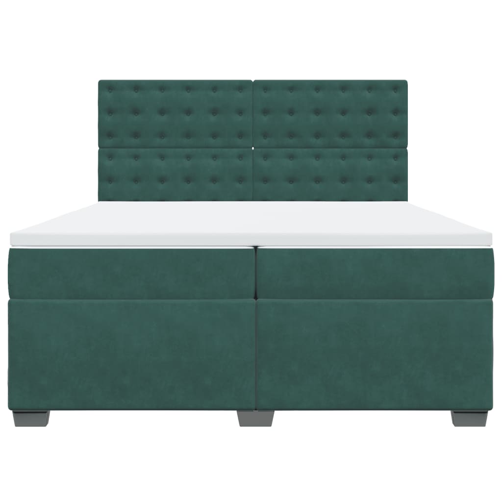 Κρεβάτι Boxspring με Στρώμα Σκούρο Πράσινο 200x200εκ. Βελούδινο