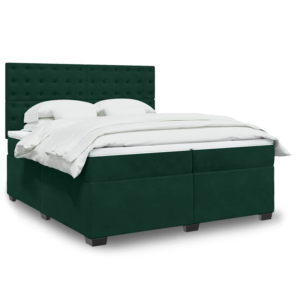 Κρεβάτι Boxspring με Στρώμα Σκούρο Πράσινο 200x200εκ. Βελούδινο