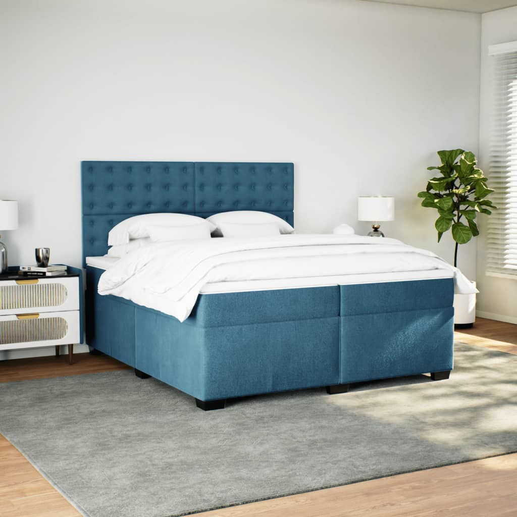Κρεβάτι Boxspring με Στρώμα Μπλε 200x200 εκ. Βελούδινο