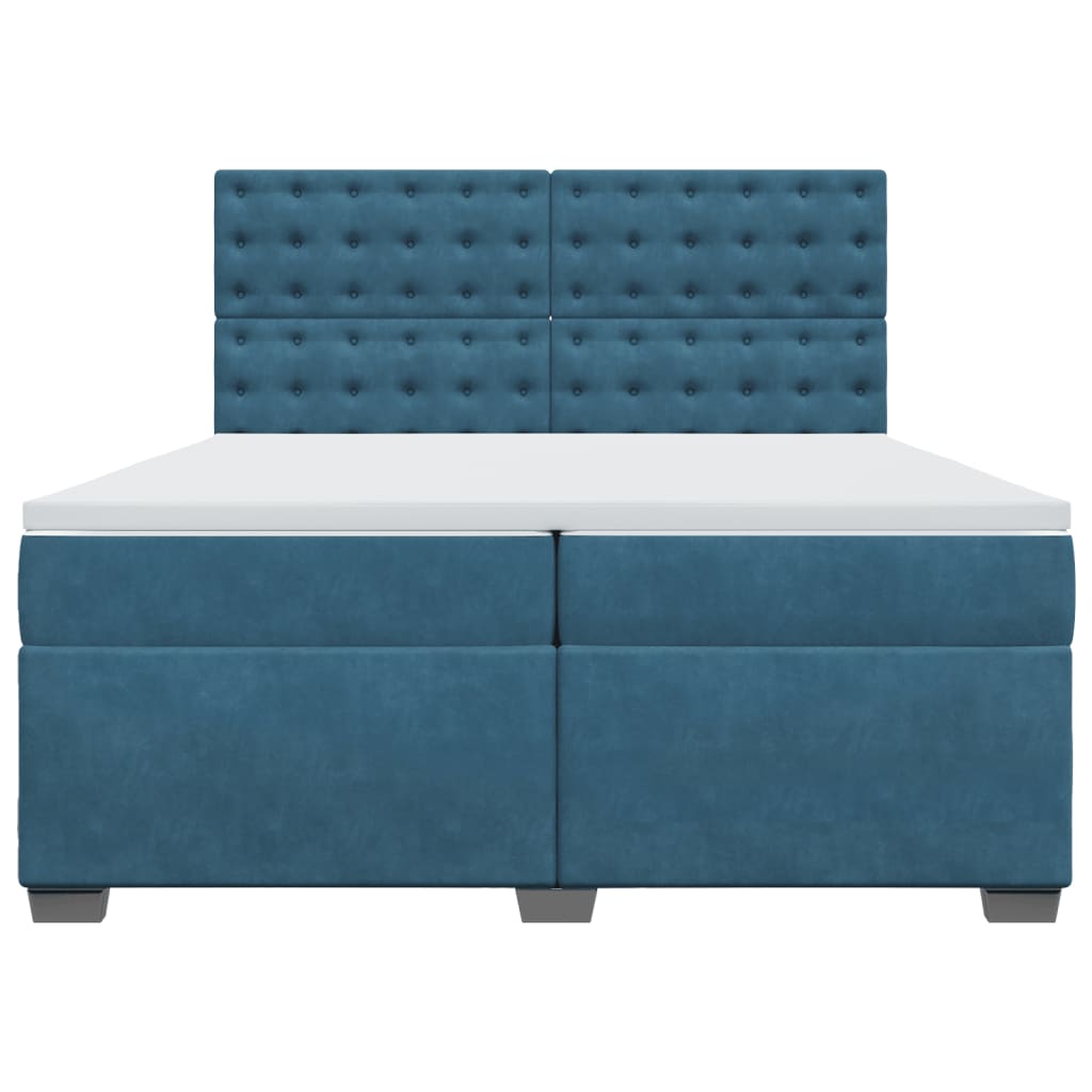 Κρεβάτι Boxspring με Στρώμα Μπλε 200x200 εκ. Βελούδινο
