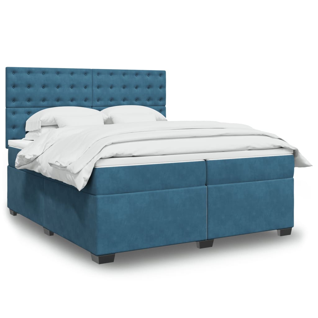 Κρεβάτι Boxspring με Στρώμα Μπλε 200x200 εκ. Βελούδινο