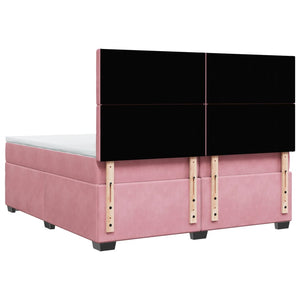 Κρεβάτι Boxspring με Στρώμα Ροζ 200x200 εκ. Βελούδινο - Pakobazaar