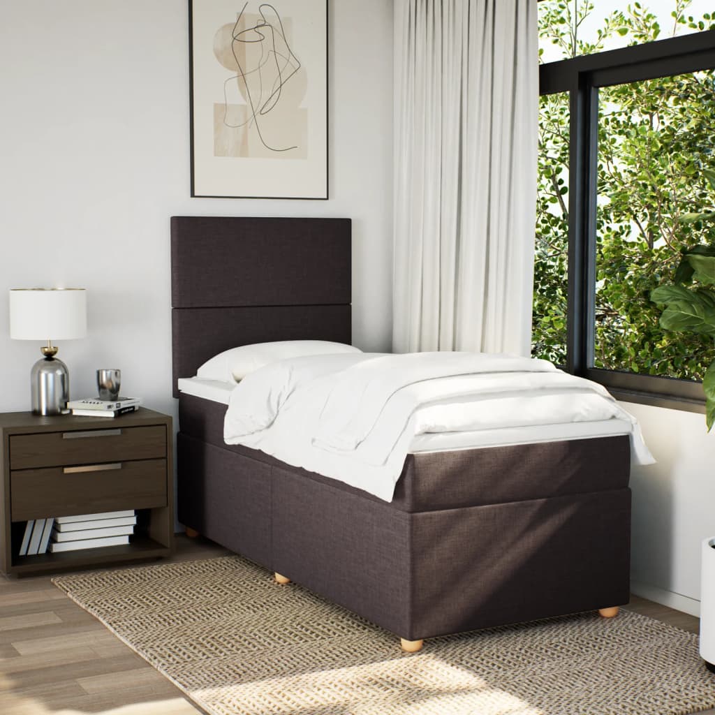 Κρεβάτι Boxspring με Στρώμα Σκούρο Καφέ 80x200 εκ. Υφασμάτινο - Pakobazaar