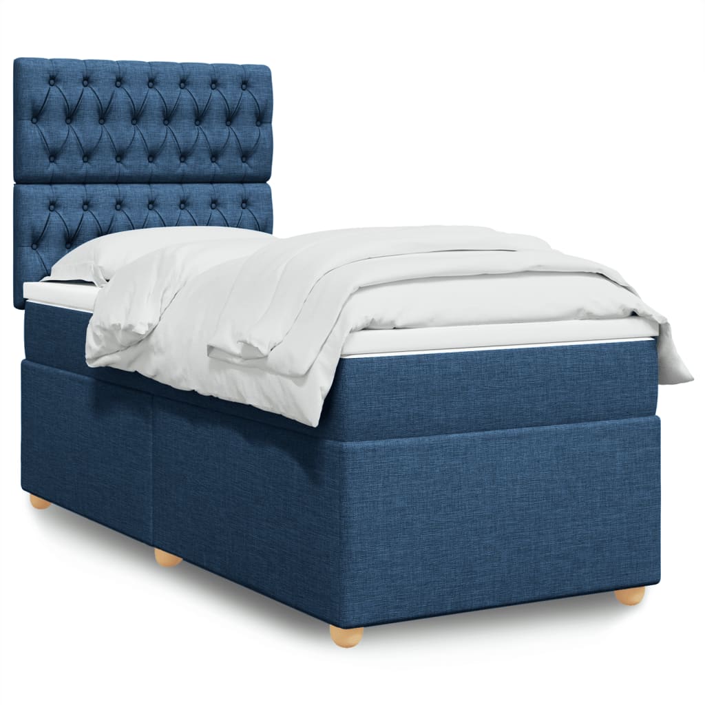 Κρεβάτι Boxspring με Στρώμα Μπλε 80x200 εκ. Υφασμάτινο