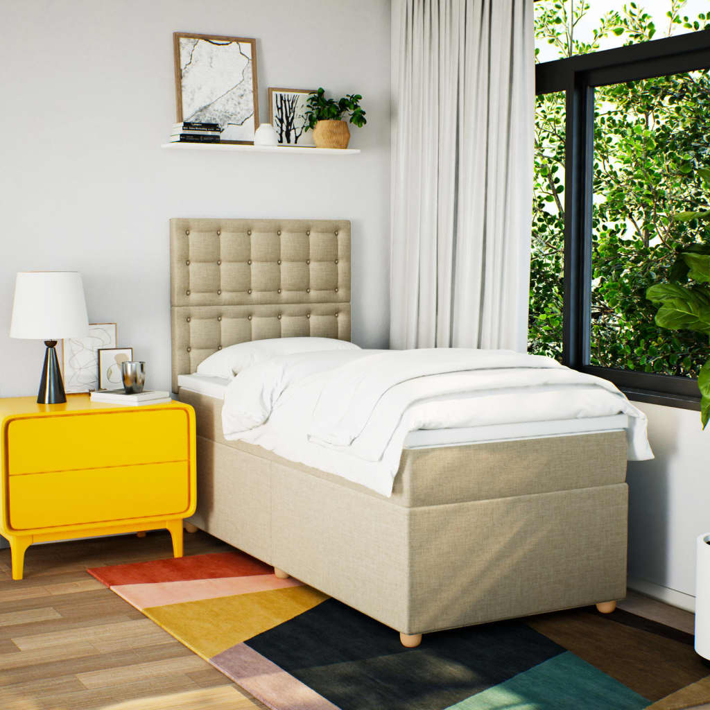 Κρεβάτι Boxspring με Στρώμα Κρεμ 80 x 200 εκ. Υφασμάτινο - Pakobazaar