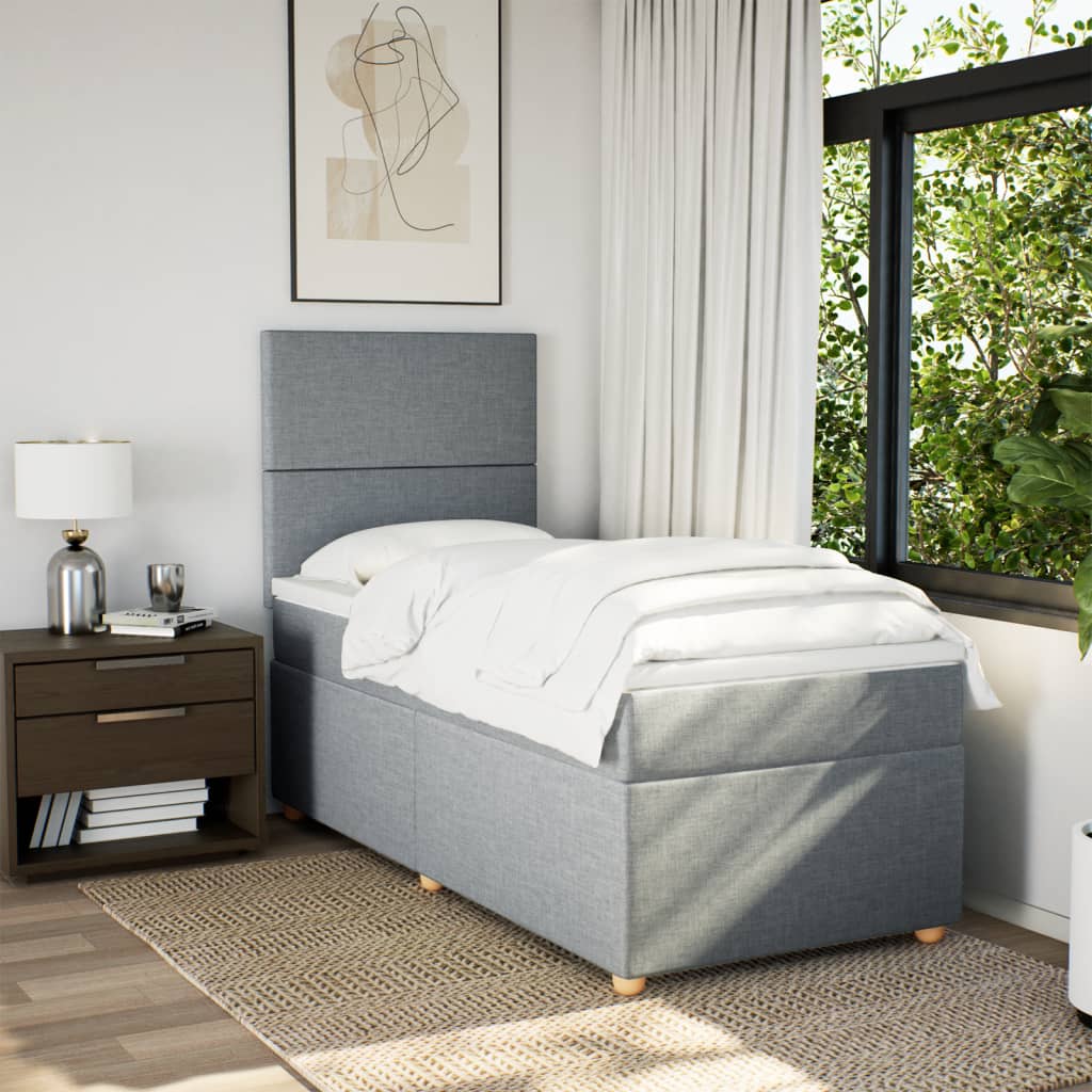 Κρεβάτι Boxspring με Στρώμα Ανοιχτό Γκρι 90x190 εκ. Υφασμάτινο - Pakobazaar