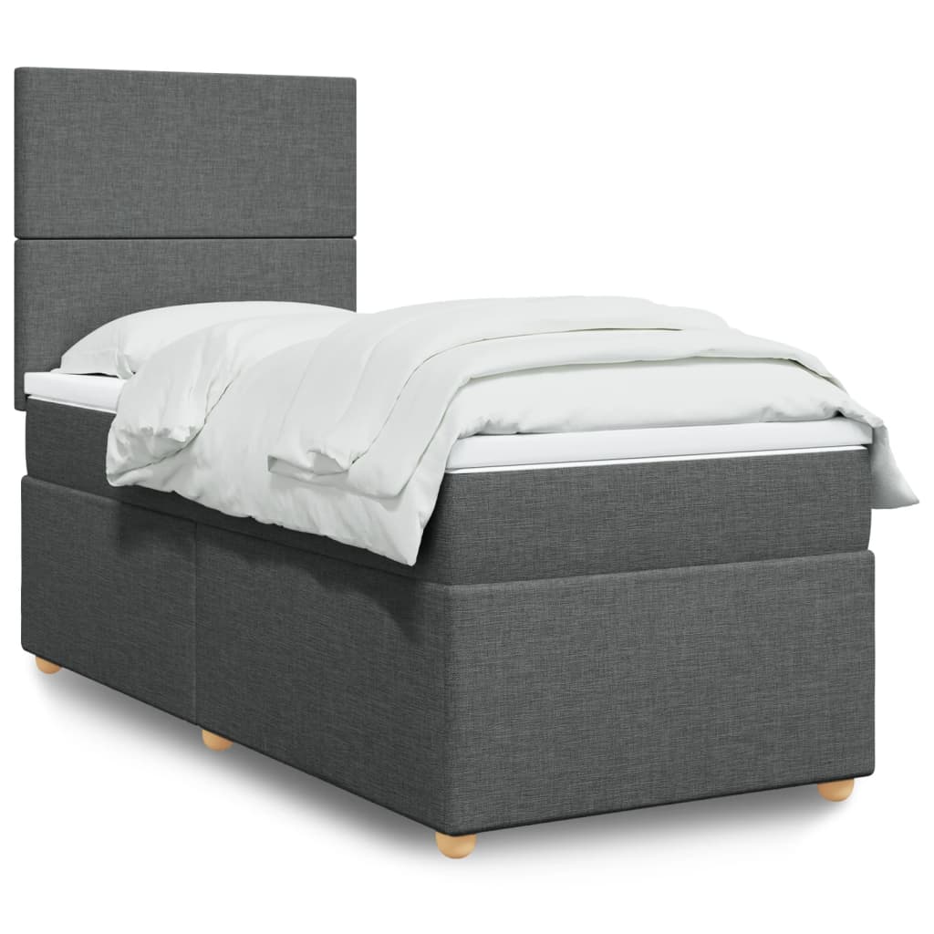 Κρεβάτι Boxspring με Στρώμα Σκούρο Γκρι 90x190 εκ. Υφασμάτινο - Pakobazaar