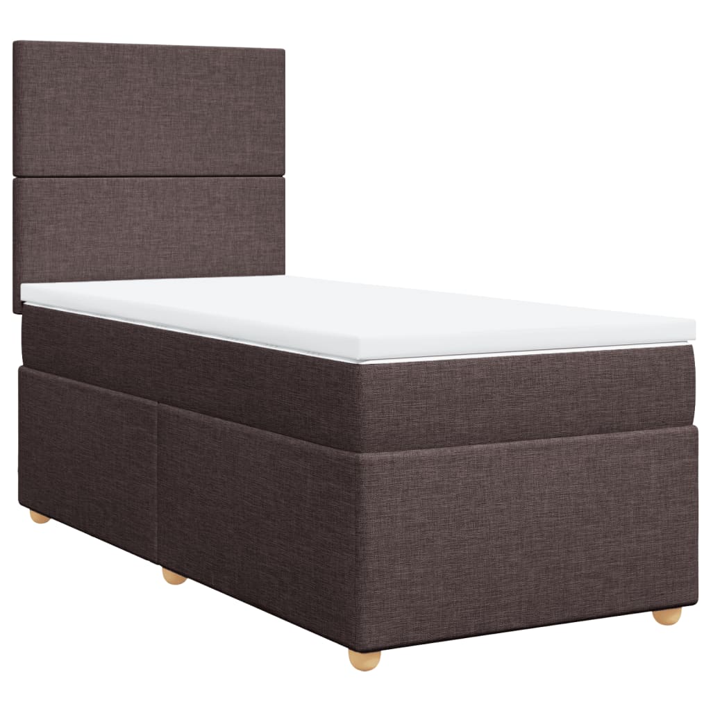 Κρεβάτι Boxspring με Στρώμα Σκούρο Καφέ 90x190 εκ. Υφασμάτινο - Pakobazaar