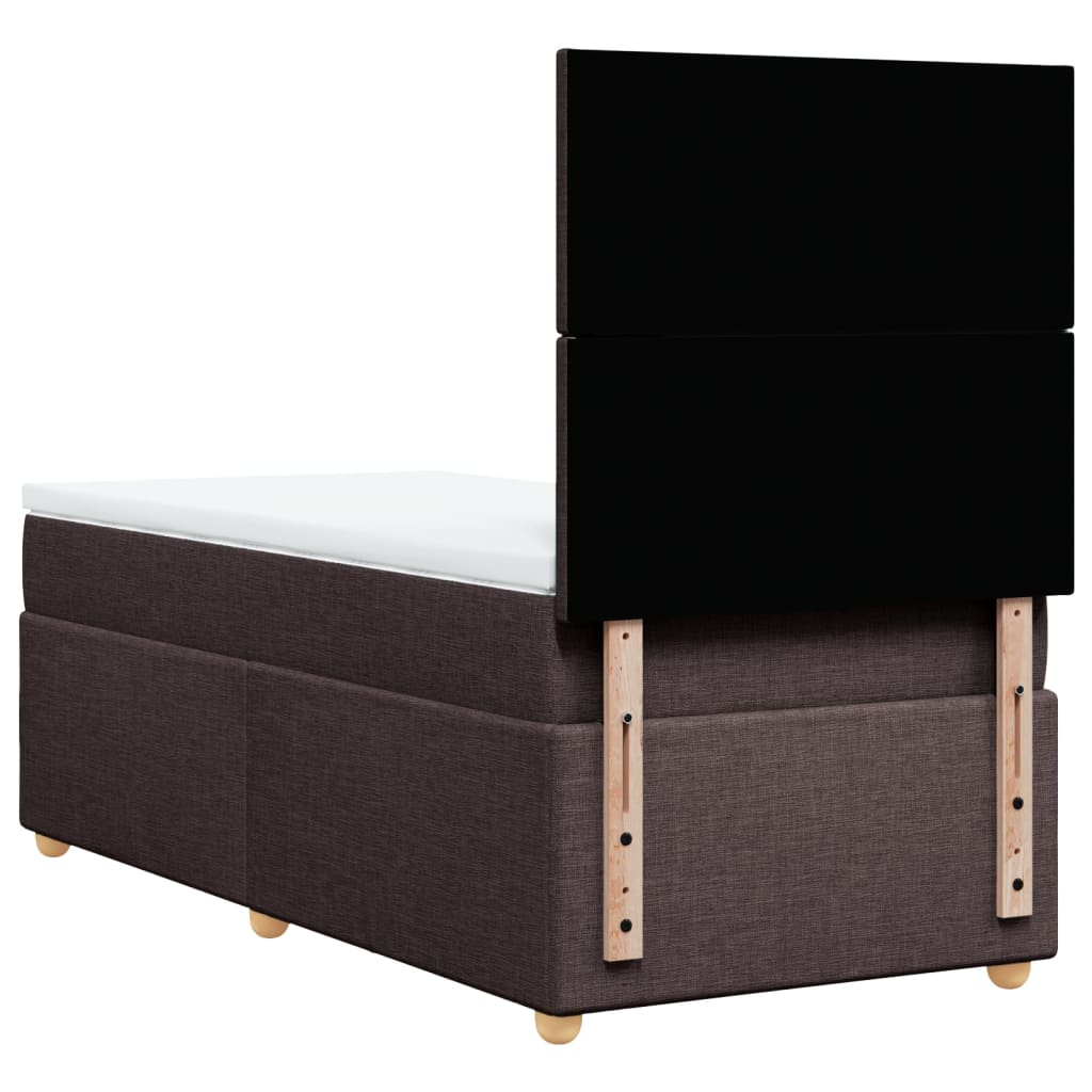 Κρεβάτι Boxspring με Στρώμα Σκούρο Καφέ 90x190 εκ. Υφασμάτινο - Pakobazaar