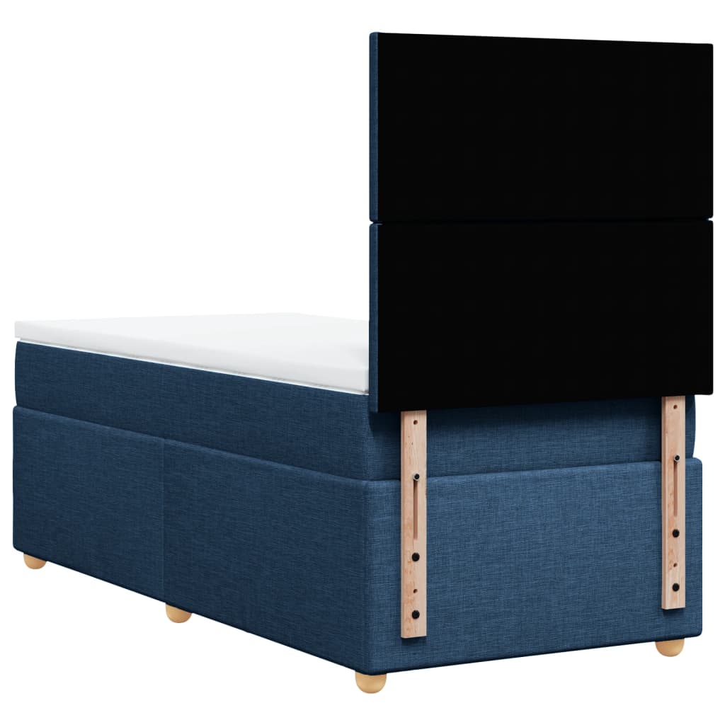 Κρεβάτι Boxspring με Στρώμα Μπλε 90x190 εκ.Υφασμάτινο