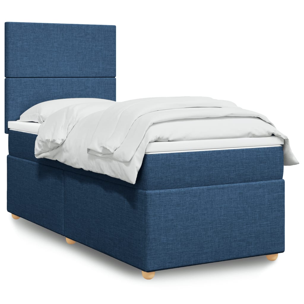 Κρεβάτι Boxspring με Στρώμα Μπλε 90x190 εκ.Υφασμάτινο