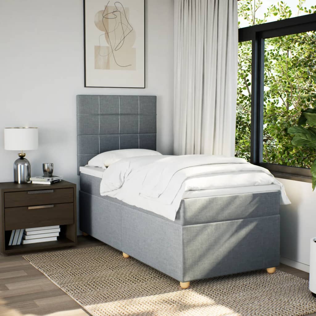 Κρεβάτι Boxspring με Στρώμα Ανοιχτό Γκρι 90x190 εκ. Υφασμάτινο - Pakobazaar