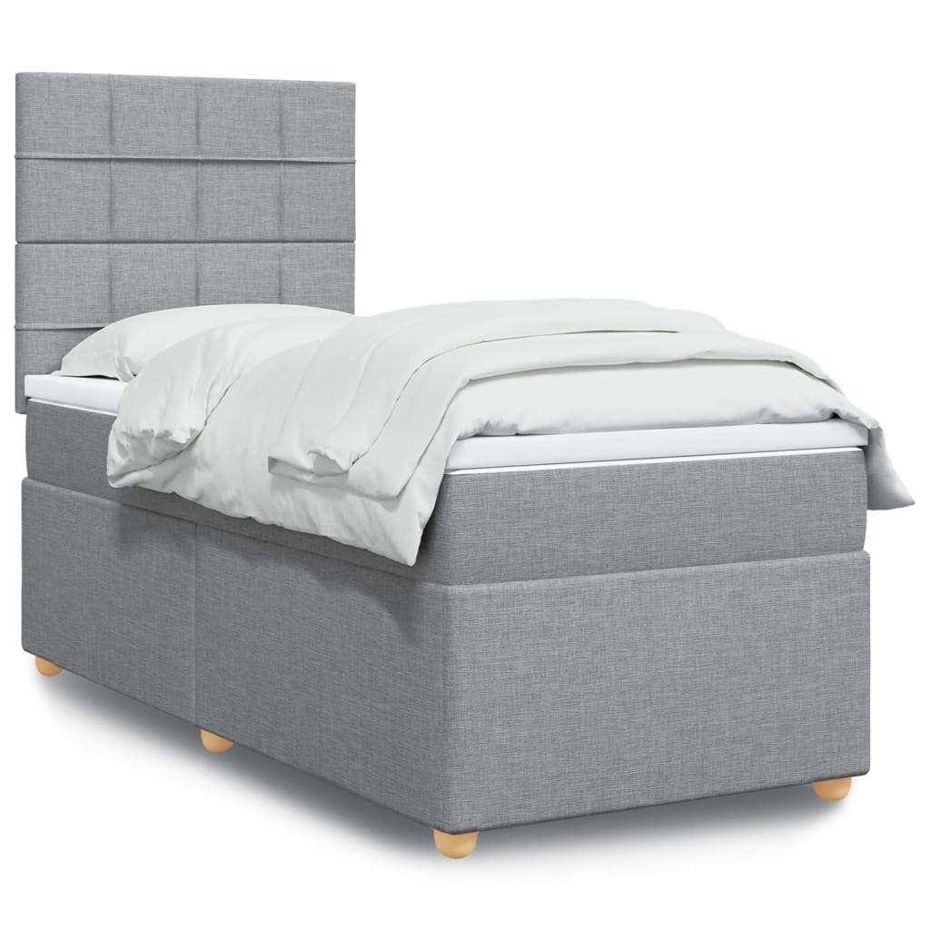 Κρεβάτι Boxspring με Στρώμα Ανοιχτό Γκρι 90x190 εκ. Υφασμάτινο - Pakobazaar