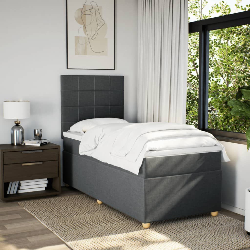 Κρεβάτι Boxspring με Στρώμα Σκούρο Γκρι 90x190 εκ. Υφασμάτινο - Pakobazaar