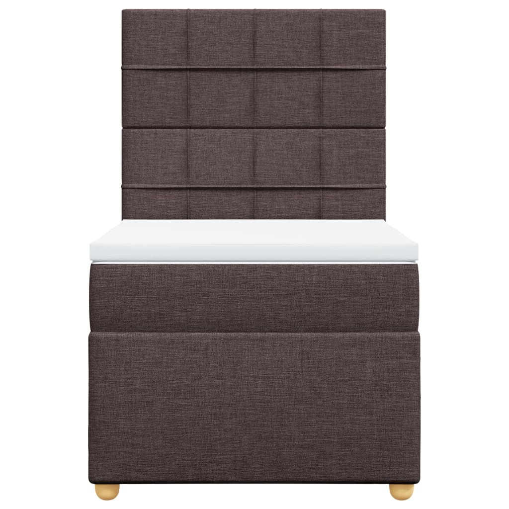 Κρεβάτι Boxspring με Στρώμα Σκούρο Καφέ 90x190 εκ. Υφασμάτινο - Pakobazaar