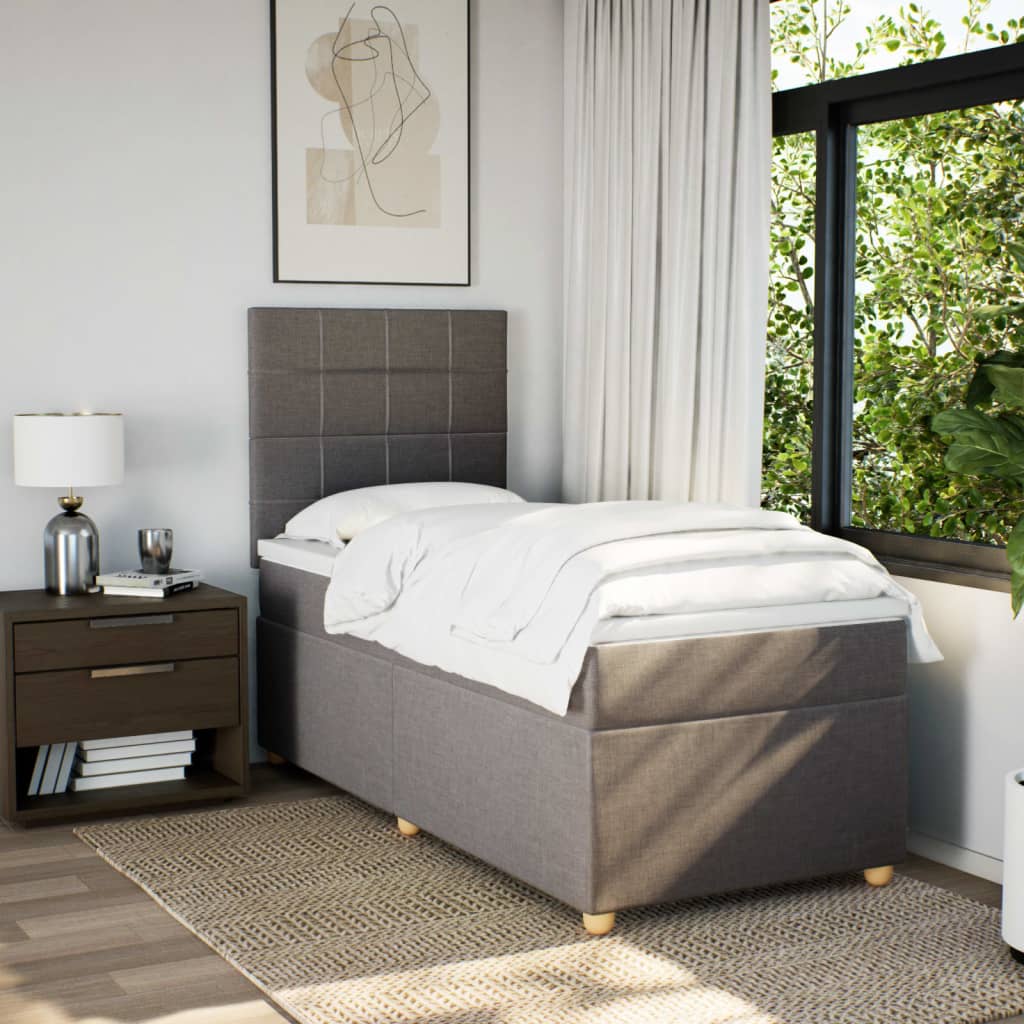 Κρεβάτι Boxspring με Στρώμα Taupe 90x190 εκ.Υφασμάτινο