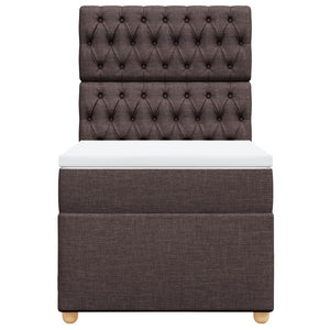 Κρεβάτι Boxspring με Στρώμα Σκούρο Καφέ 90x190 εκ. Υφασμάτινο - Pakobazaar