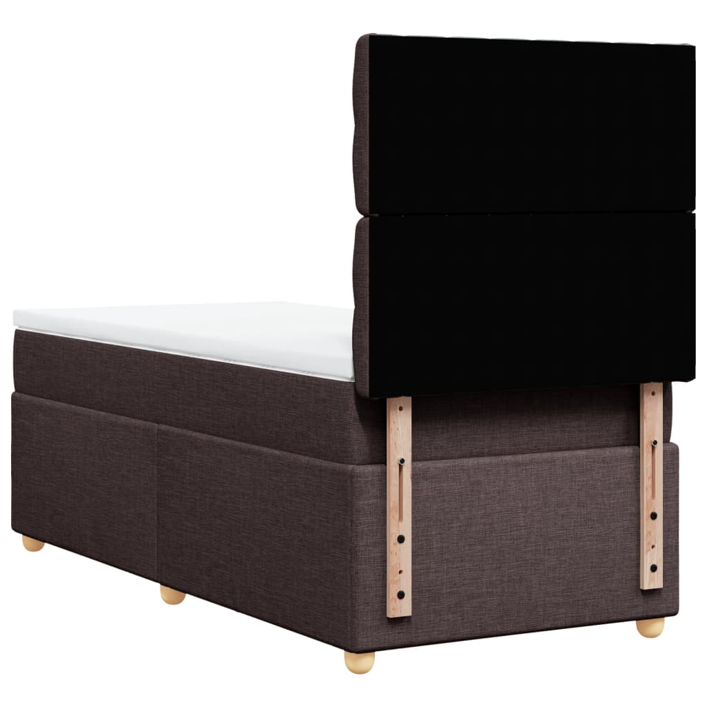 Κρεβάτι Boxspring με Στρώμα Σκούρο Καφέ 90x190 εκ. Υφασμάτινο - Pakobazaar