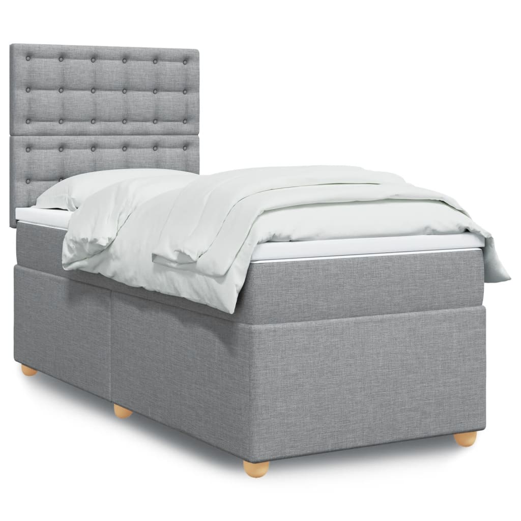 Κρεβάτι Boxspring με Στρώμα Ανοιχτό Γκρι 90x190 εκ. Υφασμάτινο - Pakobazaar