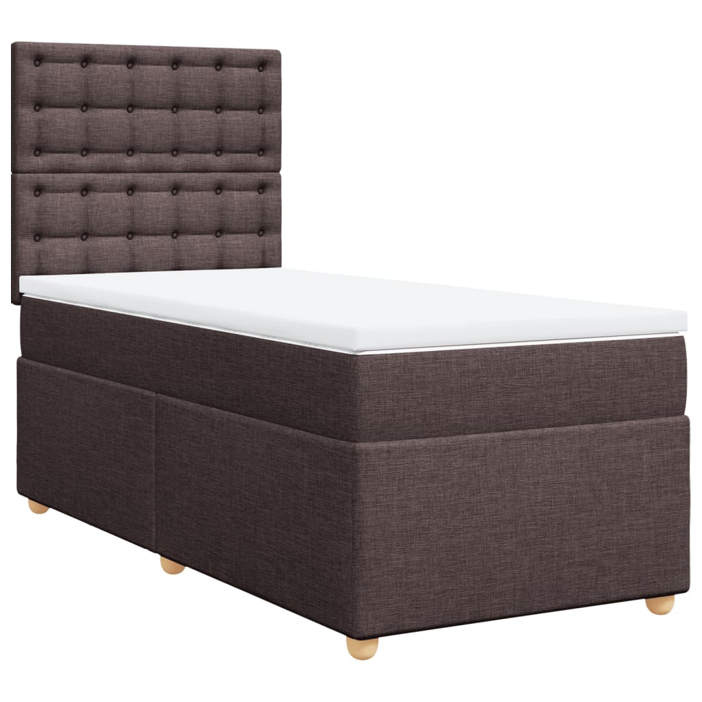 Κρεβάτι Boxspring με Στρώμα Σκούρο Καφέ 90x190 εκ. Υφασμάτινο