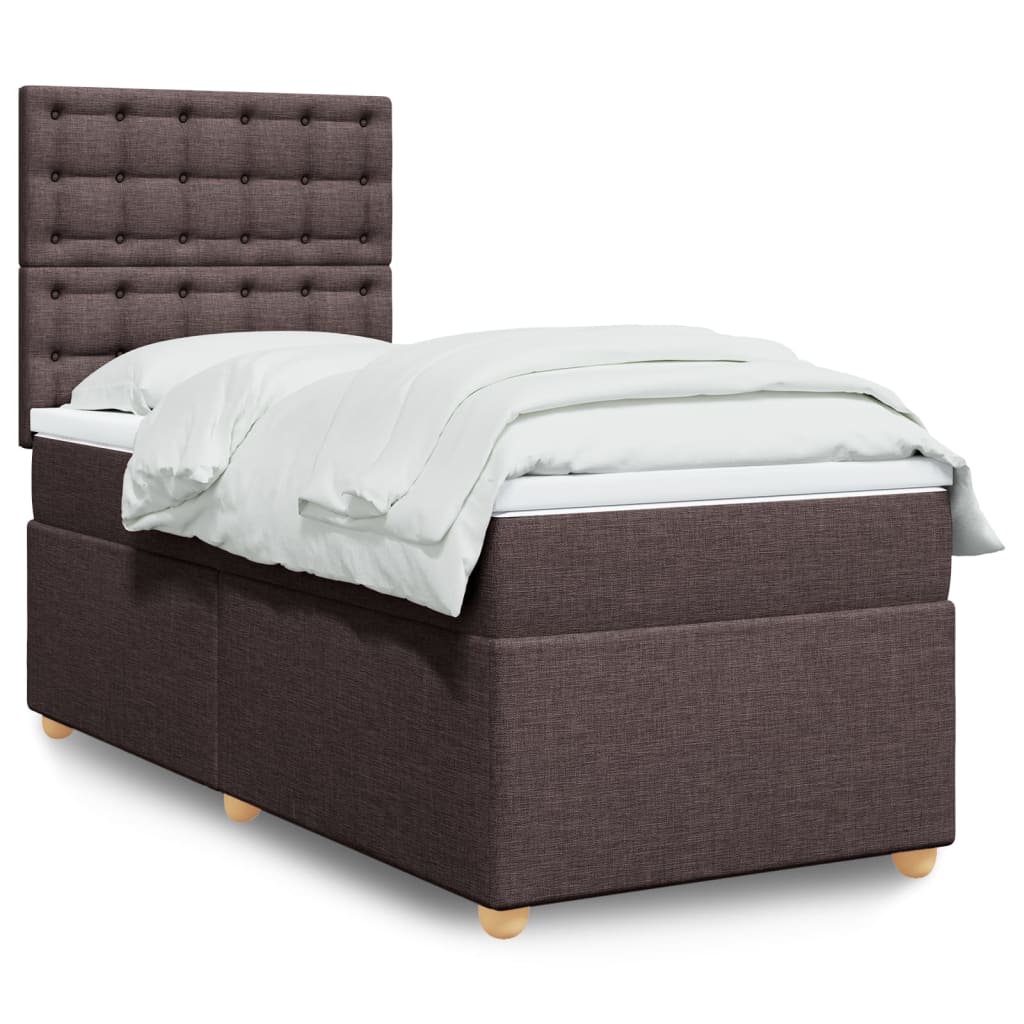 Κρεβάτι Boxspring με Στρώμα Σκούρο Καφέ 90x190 εκ. Υφασμάτινο