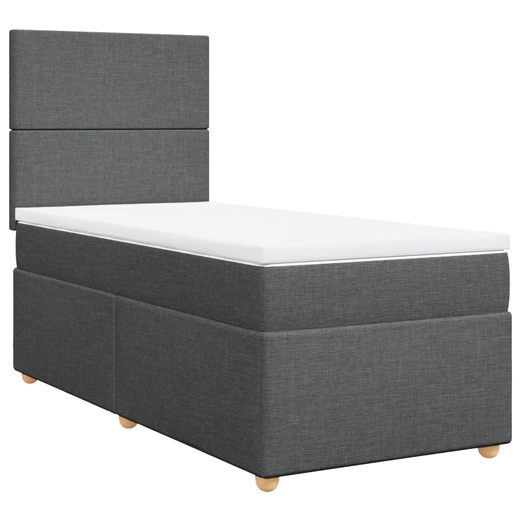 Κρεβάτι Boxspring με Στρώμα Σκούρο Γκρι 90x200 εκ. Υφασμάτινο - Pakobazaar