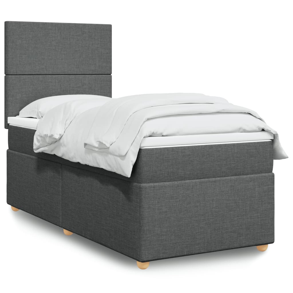Κρεβάτι Boxspring με Στρώμα Σκούρο Γκρι 90x200 εκ. Υφασμάτινο - Pakobazaar