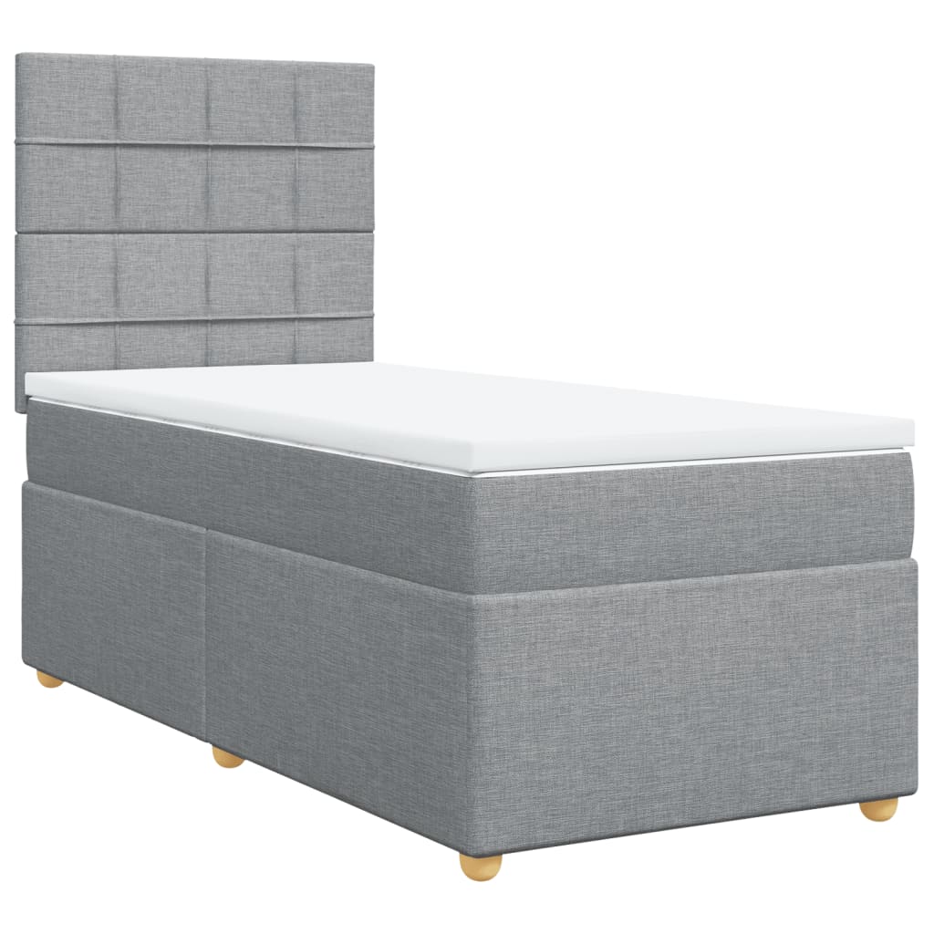 Κρεβάτι Boxspring με Στρώμα Ανοιχτό Γκρι 90x200 εκ. Υφασμάτινο - Pakobazaar