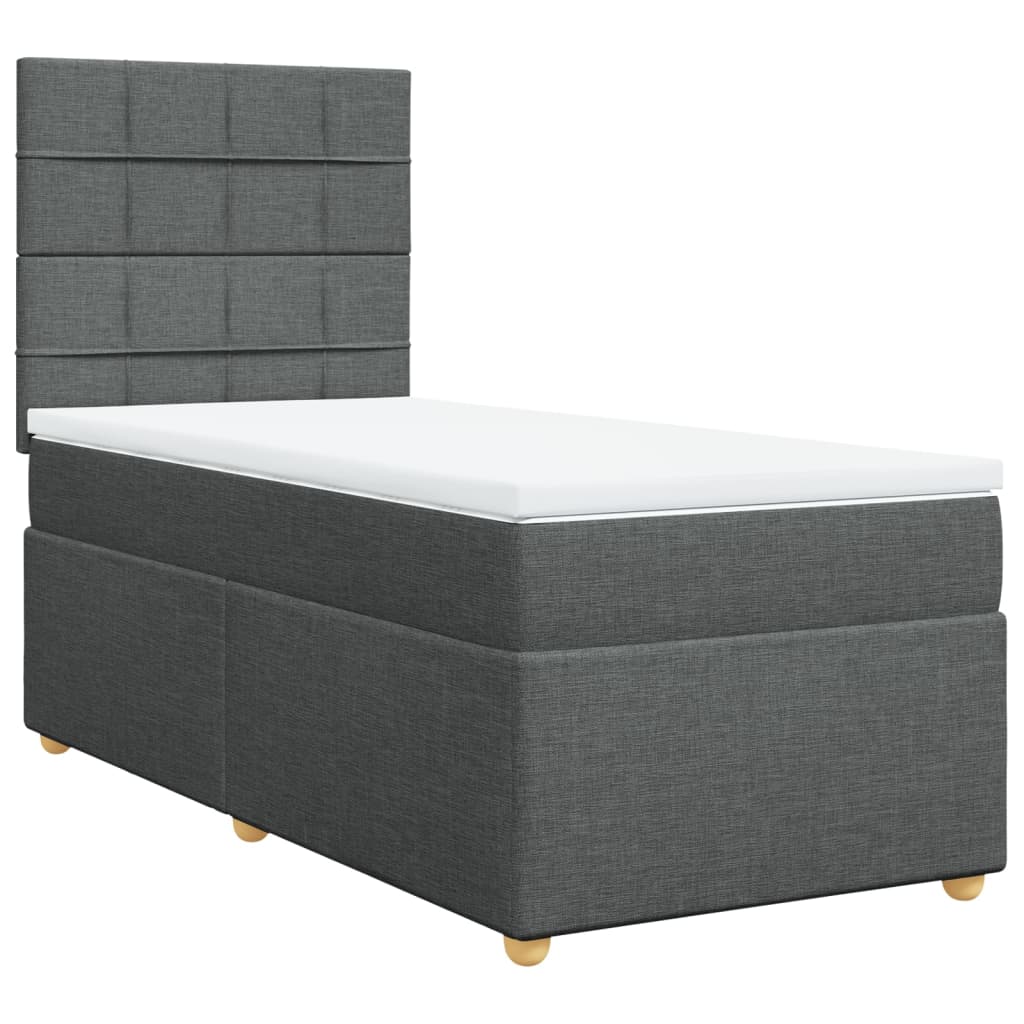 Κρεβάτι Boxspring με Στρώμα Σκούρο Γκρι 90x200 εκ. Υφασμάτινο - Pakobazaar