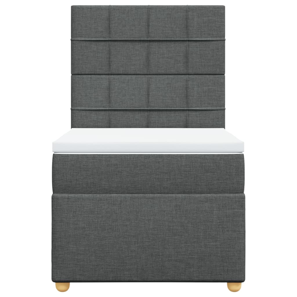 Κρεβάτι Boxspring με Στρώμα Σκούρο Γκρι 90x200 εκ. Υφασμάτινο - Pakobazaar