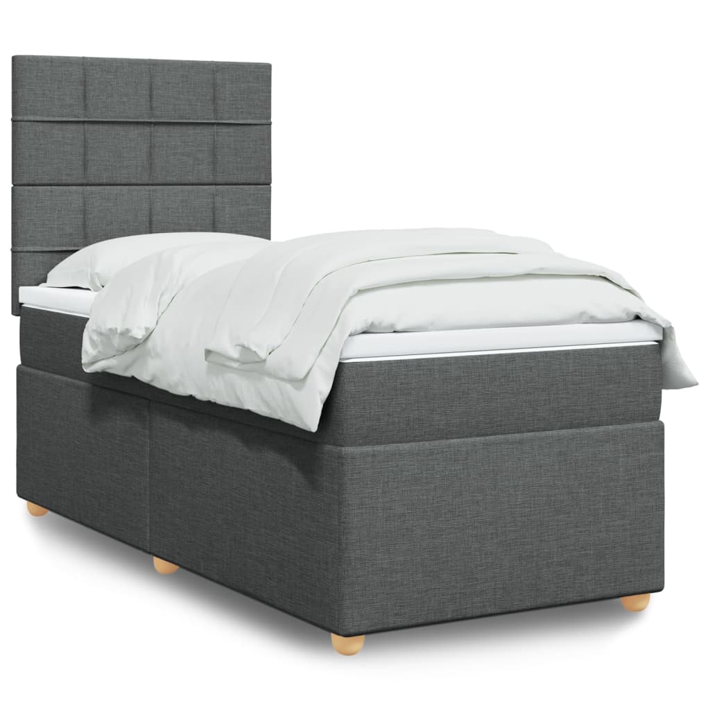 Κρεβάτι Boxspring με Στρώμα Σκούρο Γκρι 90x200 εκ. Υφασμάτινο - Pakobazaar