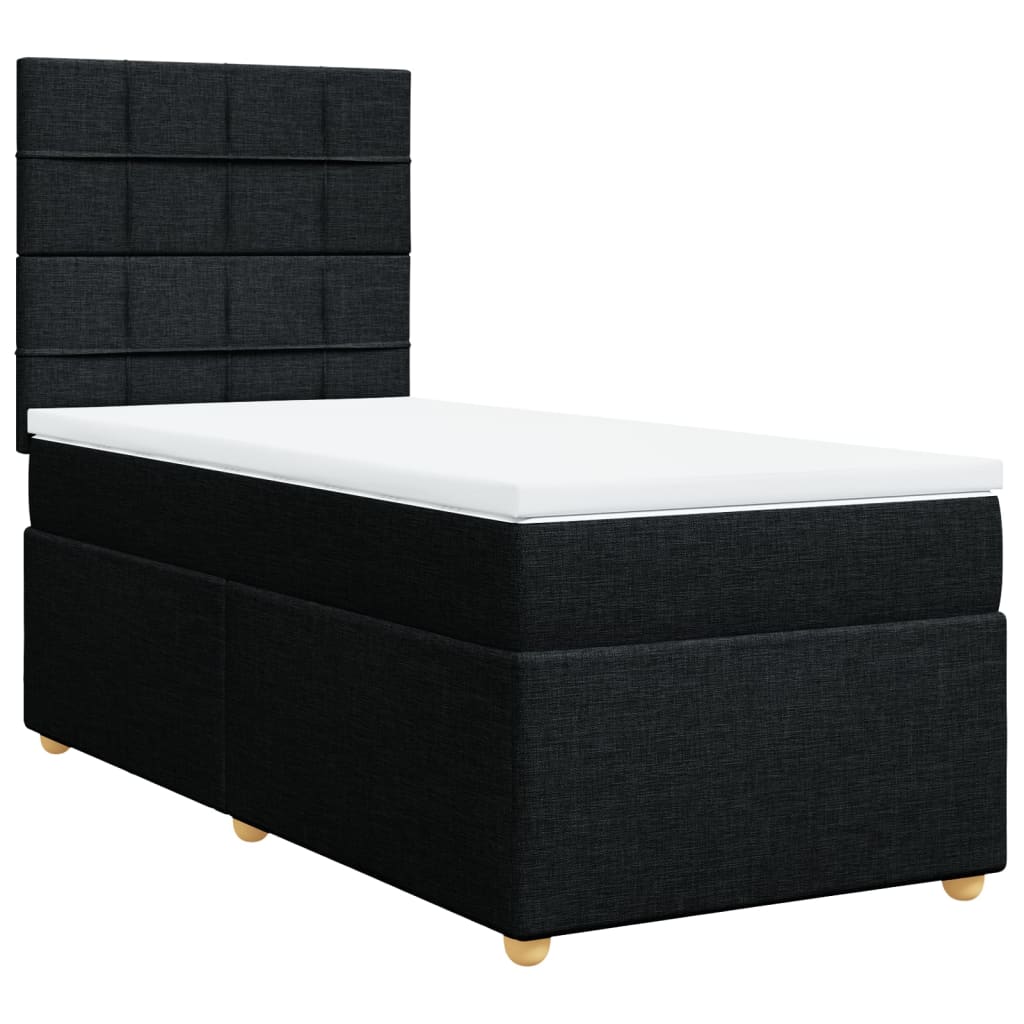 Κρεβάτι Boxspring με Στρώμα Μαύρο 90x200 εκ. Υφασμάτινο - Pakobazaar