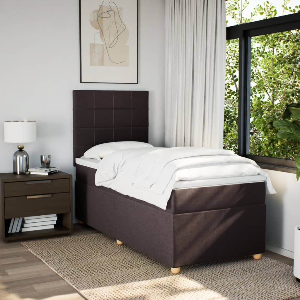 Κρεβάτι Boxspring με Στρώμα Σκούρο Καφέ 90x200 εκ. Υφασμάτινο