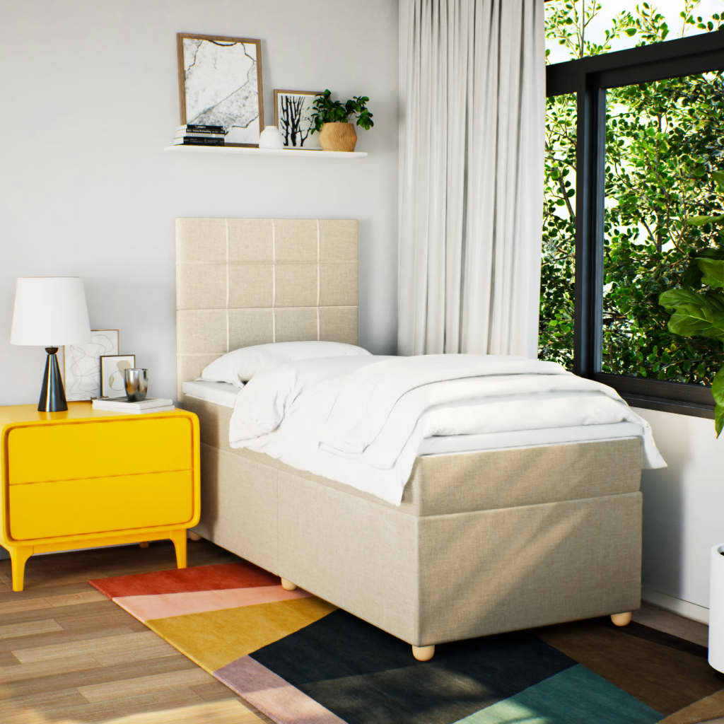 Κρεβάτι Boxspring με Στρώμα Κρεμ 90x200 εκ.Υφασμάτινο