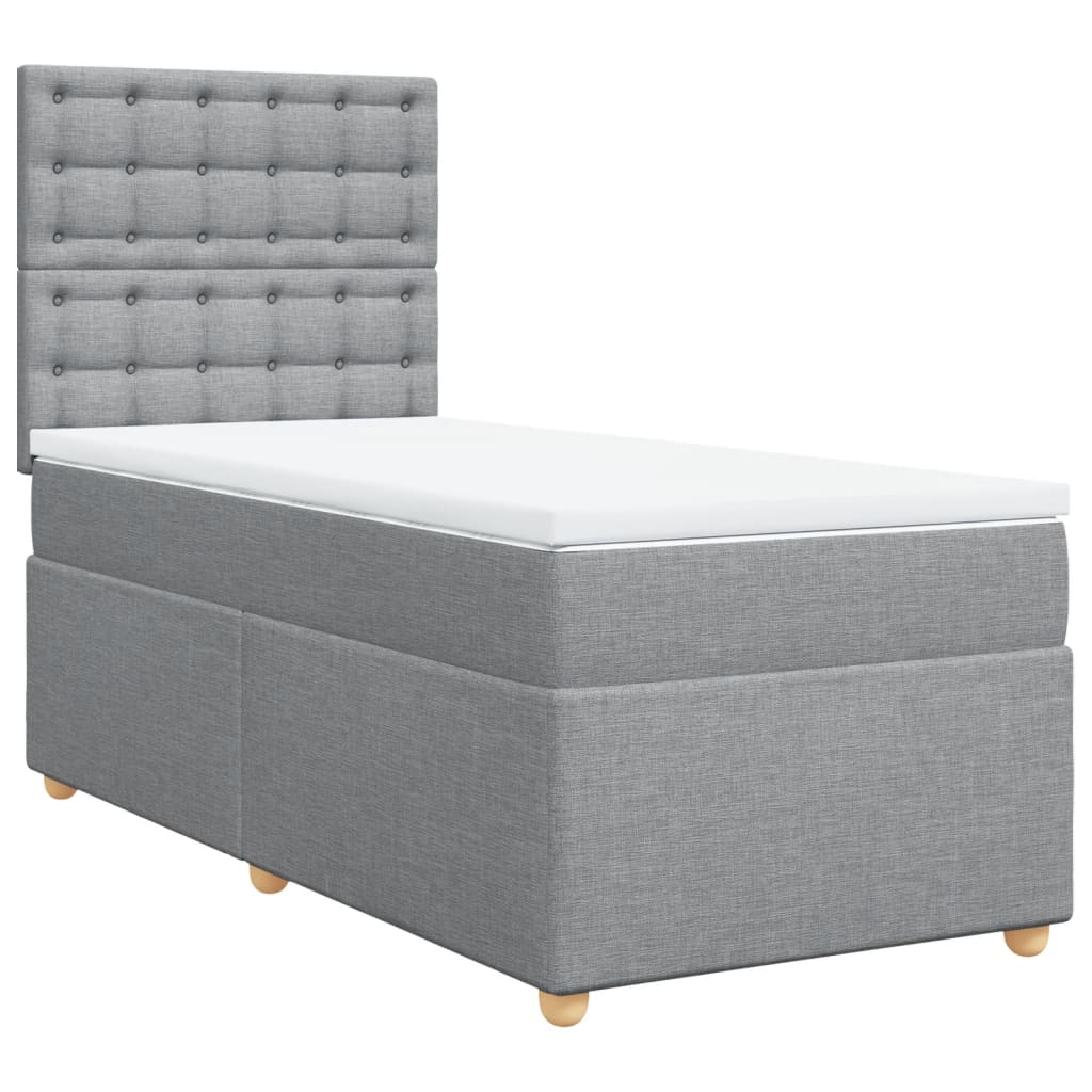 Κρεβάτι Boxspring με Στρώμα Ανοιχτό Γκρι 90x200 εκ. Υφασμάτινο - Pakobazaar
