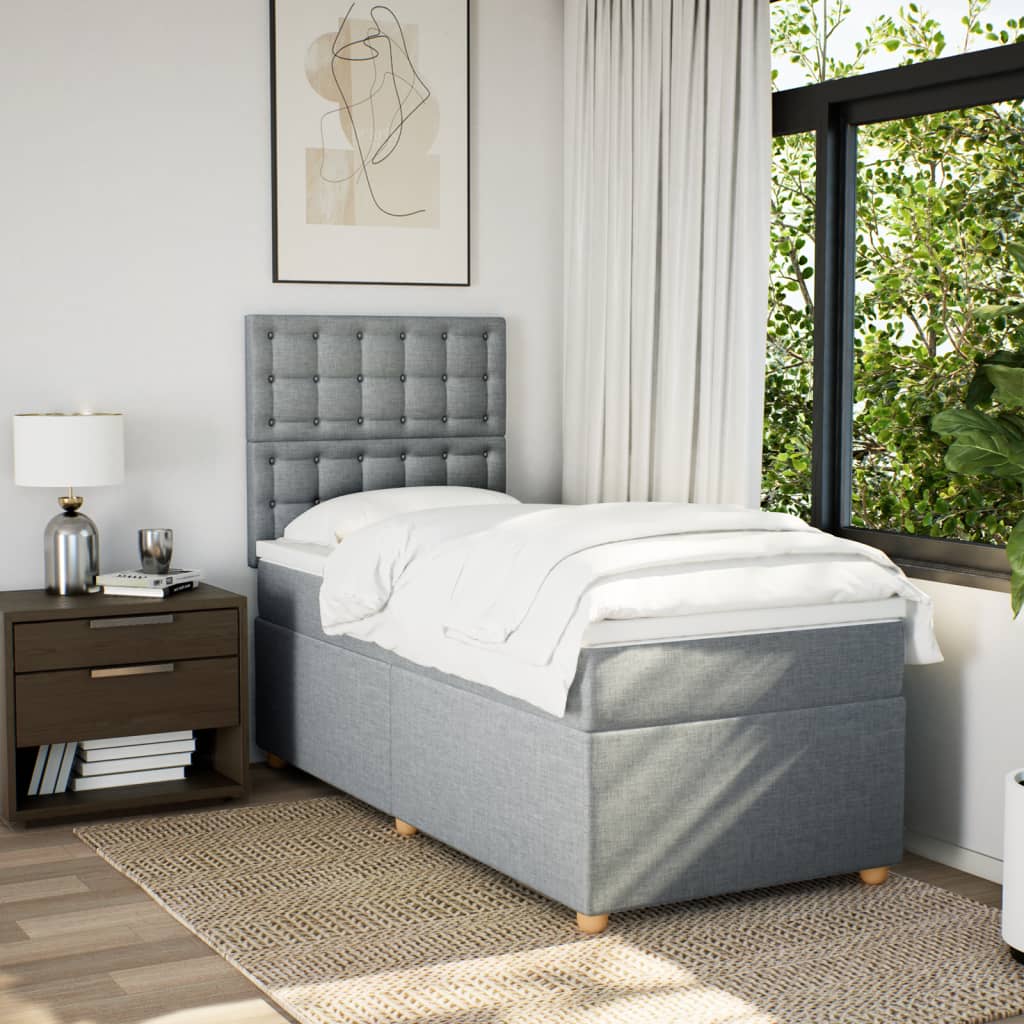 Κρεβάτι Boxspring με Στρώμα Ανοιχτό Γκρι 90x200 εκ. Υφασμάτινο - Pakobazaar