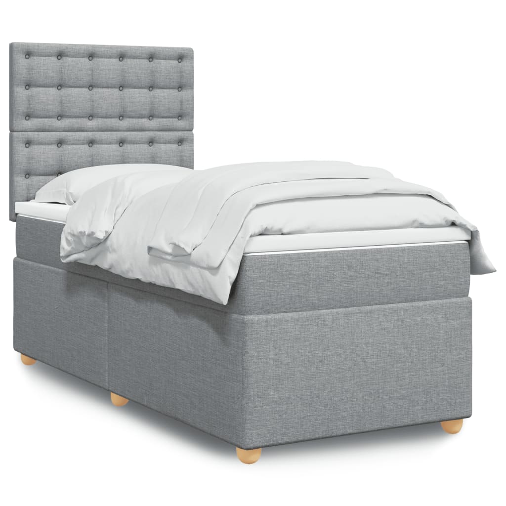 Κρεβάτι Boxspring με Στρώμα Ανοιχτό Γκρι 90x200 εκ. Υφασμάτινο - Pakobazaar