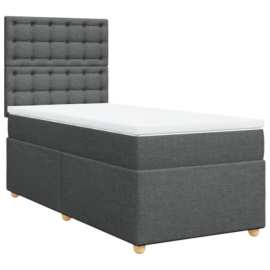 Κρεβάτι Boxspring με Στρώμα Σκούρο Γκρι 90x200 εκ. Υφασμάτινο - Pakobazaar
